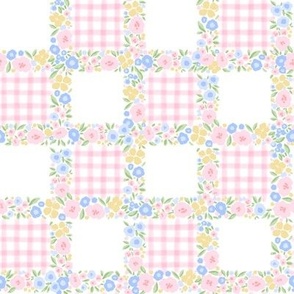 Meadow Walk Gingham and Ditsy Floral Pink Blue Yellow Summer Plaid Checked Checkerboard Grand Millennial Preppy Picnic PF117i