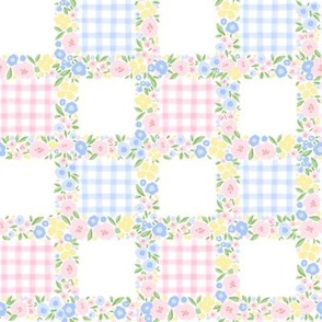 Meadow Walk Gingham and Ditsy Floral Pink Blue Yellow Summer Plaid Checked Checkerboard Grand Millennial Preppy Picnic PF117J