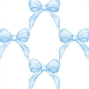 Watercolor Blue Bow Trellis Ribbon Lattice Blue and White Grand Millennial Preppy