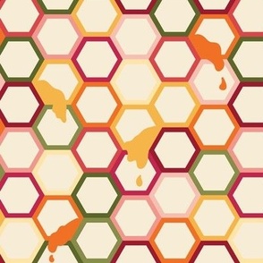 S ✹ Whimsical Multicolored Honeycomb with Honey Dripping from Hexagon Shapes