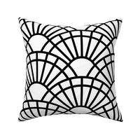Serene Sunshine- 01 Black on White- Art Deco Wallpaper- Geometric Minimalist Monochromatic Scalloped Suns- Petal Cotton Solids Coordinate- Halloween- Large