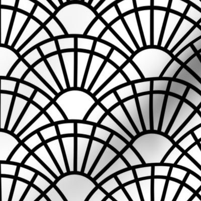 Serene Sunshine- 01 Black on White- Art Deco Wallpaper- Geometric Minimalist Monochromatic Scalloped Suns- Petal Cotton Solids Coordinate-Halloween- Small