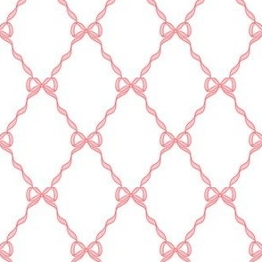 PINKISH RED BOW RIBBON SCALLOP TRELLIS SMALL SCALE, TRADITIONAL PF053D