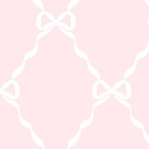 WHITE ON PINK BOW TRELLIS RIBBON SCALLOP VINE GRAND MILLENNIAL GIRL PREPPY BOW, TRADITIONAL BABY BALLET PINK PF053N