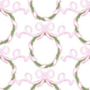 PINK BOW CHRISTMAS Ribbon Wreath GARLAND, Twirling Bow Ribbon PF075E