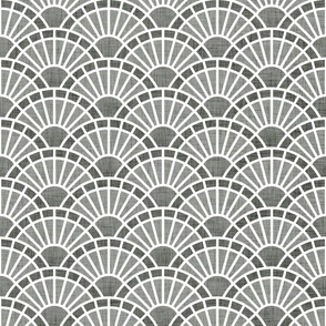 Serene Sunshine- 03 Pewter- Art Deco Wallpaper- Geometric Minimalist Monochromatic Scalloped Suns- Petal Cotton Solids Coordinate- Small- Gray- Grey- Taupe- Neutral