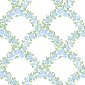 Hydrangea scallop Floral Trellis Vine Blue and White Greenery, Scalloped, Lattice, Leaves, Blue and Green PF112D