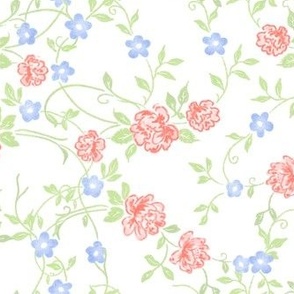 8" Red _ Blue Floral Chintz Wildflower Trellis Climbing Traditional Cottagecore Preppy Grandmillennial Patriotic PF093H