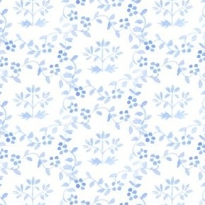 4" White on Blue Block Print Chinoiserie Floral Wreath Blue _ White Grand Millennial Preppy PF094A