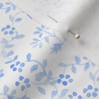 6" White on Blue Block Print Chinoiserie Floral Wreath Blue _ White Grand Millennial Preppy PF094A