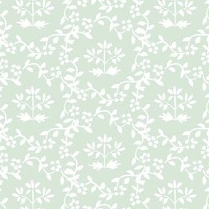 4" White on Muted Green Block Print Chinoiserie Floral Wreath Grand Millennial Preppy PF094G