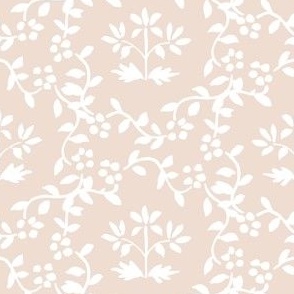 6" White on Neutral Block Print Chinoiserie Floral Wreath Grand Millennial Preppy PF094i