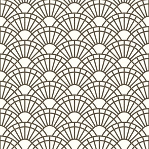 Serene Sunshine- 04 Bark on Natural- Art Deco Wallpaper- Geometric Minimalist Monochromatic Scalloped Suns- Petal Cotton Solids Coordinate- Small- Taupe- Khaki- Ecru- Brown- Neutral