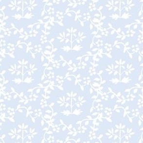 4" White on Blue Block Print Chinoiserie Floral Wreath Blue _ White Grand Millennial Preppy PF094C