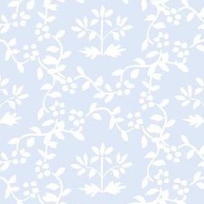 PF094c 6" White on Blue Block Print Chinoiserie Floral Wreath Blue _ White Grand Millennial Preppy PF094C