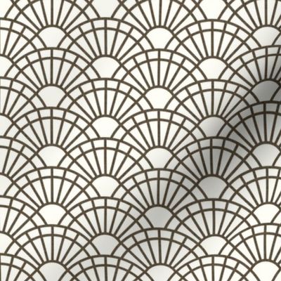 Serene Sunshine- 04 Bark on Natural- Art Deco Wallpaper- Geometric Minimalist Monochromatic Scalloped Suns- Petal Cotton Solids Coordinate- sMini- Taupe- Khaki- Ecru- Brown- Neutral