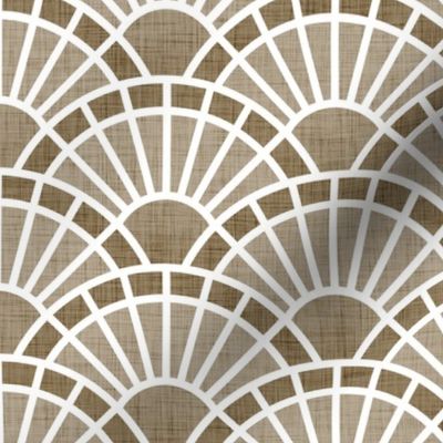 Serene Sunshine- 05 Mushroom- Art Deco Wallpaper- Geometric Minimalist Monochromatic Scalloped Suns- Petal Cotton Solids Coordinate- Small- Taupe- Khaki- Ecru- Brown- Beige- Neutral