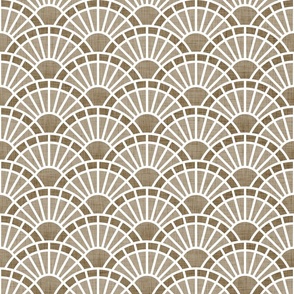 Serene Sunshine- 05 Mushroom- Art Deco Wallpaper- Geometric Minimalist Monochromatic Scalloped Suns- Petal Cotton Solids Coordinate- Small- Taupe- Khaki- Ecru- Brown- Beige- Neutral
