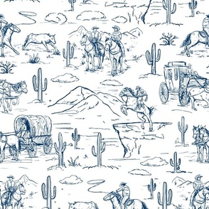 Western toile ,western cowboy fabric wallpaper blue WB23 A