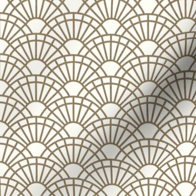 Serene Sunshine- 05 Mushroom on Off White- Art Deco Wallpaper- Geometric Minimalist Monochromatic Scalloped Suns- Petal Cotton Solids Coordinate- Mini- Taupe- Khaki- Ecru- Brown- Beige- Neutral- Bohemian Fall- Boho Autumn