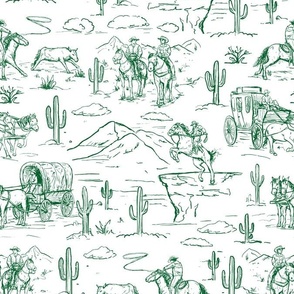 Western toile ,western cowboy fabric wallpaper green WB23 A