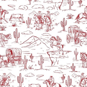 Western toile ,western cowboy fabric wallpaper red WB23 A