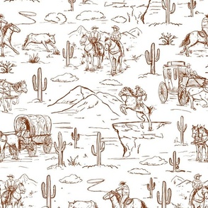 Western toile ,western cowboy fabric wallpaper rust brown WB23 A