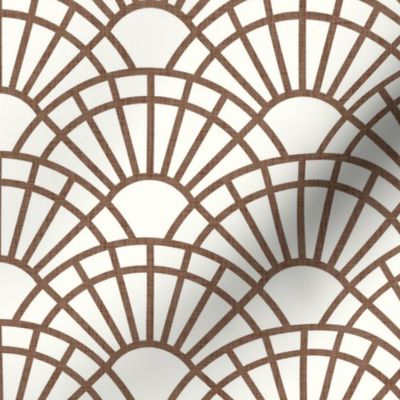 Serene Sunshine- 06 Mocha on Off White- Art Deco Wallpaper- Geometric Minimalist Monochromatic Scalloped Suns- Petal Cotton Solids Coordinate- Small- Taupe- Earth Tone- Brown- Terracotta- Neutral- Bohemian Fall- Boho Autumn