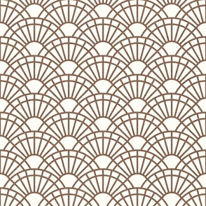 Serene Sunshine- 06 Mocha on Off White- Art Deco Wallpaper- Geometric Minimalist Monochromatic Scalloped Suns- Petal Cotton Solids Coordinate- Small- Taupe- Earth Tone- Brown- Terracotta- Neutral- Bohemian Fall- Boho Autumn
