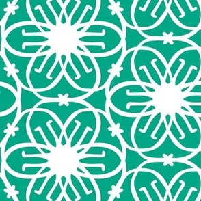 Delight - Mid Century Modern Geometric Floral Aqua White Large