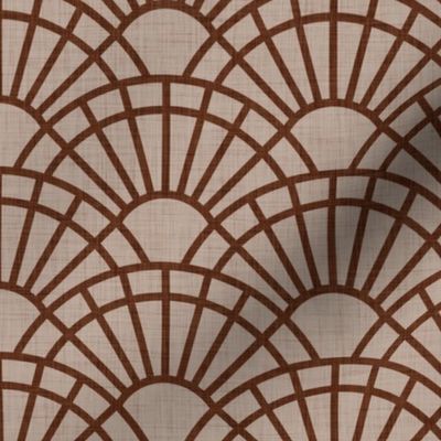 Serene Sunshine- 07 Cinnamon on Taupe- Art Deco Wallpaper- Geometric Minimalist Monochromatic Scalloped Suns- Petal Cotton Solids Coordinate- Small- Earth Tone- Brown- Terracotta- Neutral- Bohemian Fall- Boho Autumn