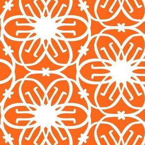 Delight - Mid Century Modern Geometric Floral Orange White Large