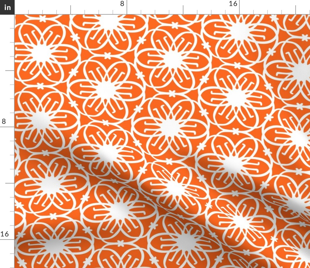 Delight - Mid Century Modern Geometric Floral Orange White Large