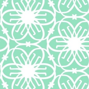 Delight - Mid Century Modern Geometric Floral Sea Green White Large