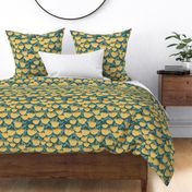 Maximalist -  Buttercups  in retro pastel yellow, turquoise, aqua,  ochre and cream - medium