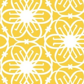 Delight - Mid Century Modern Geometric Floral Yellow White Large