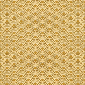 Serene Sunshine- 09 Mustard- Art Deco Wallpaper- Geometric Minimalist Monochromatic Scalloped Suns- Petal Cotton Solids Coordinate- sMini- Golden Yellow- Earth Tone- Ocher- Neutral