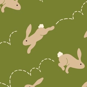 Bunny Hop - rabbits on olive green - medium