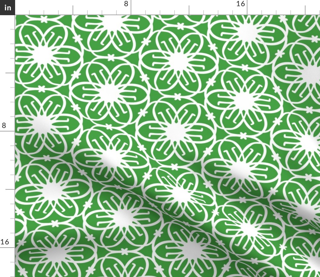 Delight - Mid Century Modern Geometric Floral Green White Large
