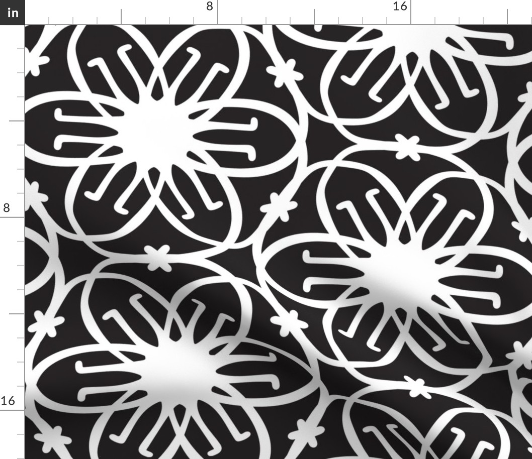 Delight - Mid Century Modern Geometric Floral Black White Jumbo