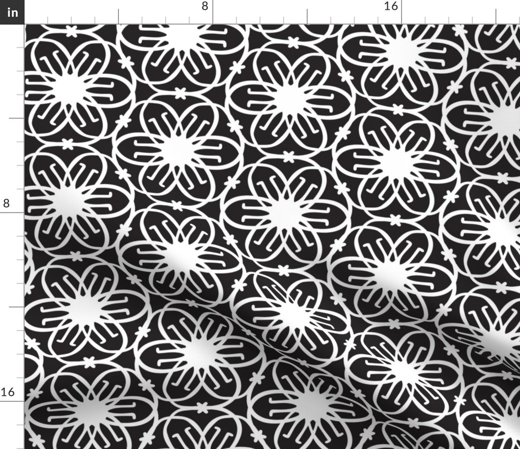 Delight - Mid Century Modern Geometric Floral Black White Large