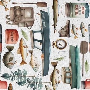 Fishing Gear Fabric, Wallpaper and Home Decor