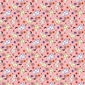 MICRO Groovy Ghost Hippie Halloween fabric - floral ghost fabric pink halloween 2in