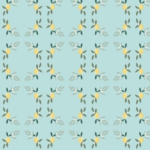 Simple Lemon And Foliage Mint Citrus Grove Circular Repeat Pattern Cottagecore Vintage Inspired