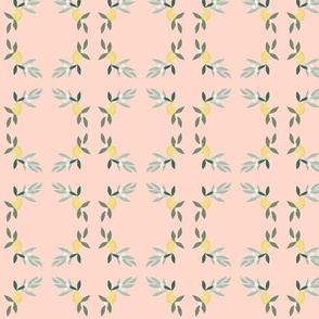 Simple Lemon And Foliage Blush Citrus Grove Circular Repeat Pattern Cottagecore Vintage Inspired 