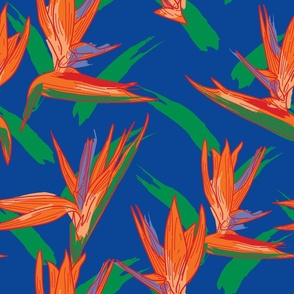 Tropical Bird of Paradise Floral Pattern with brush strokes