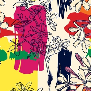 Bold and Bright Plumeria and Orchid print on painted backdrop