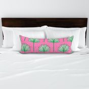 (L) Bright Green Fan Palm on Pink, Preppy wallpaper, beach house coastal