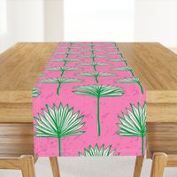 (L) Bright Green Fan Palm on Pink, Preppy wallpaper, beach house coastal