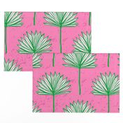 (L) Bright Green Fan Palm on Pink, Preppy wallpaper, beach house coastal